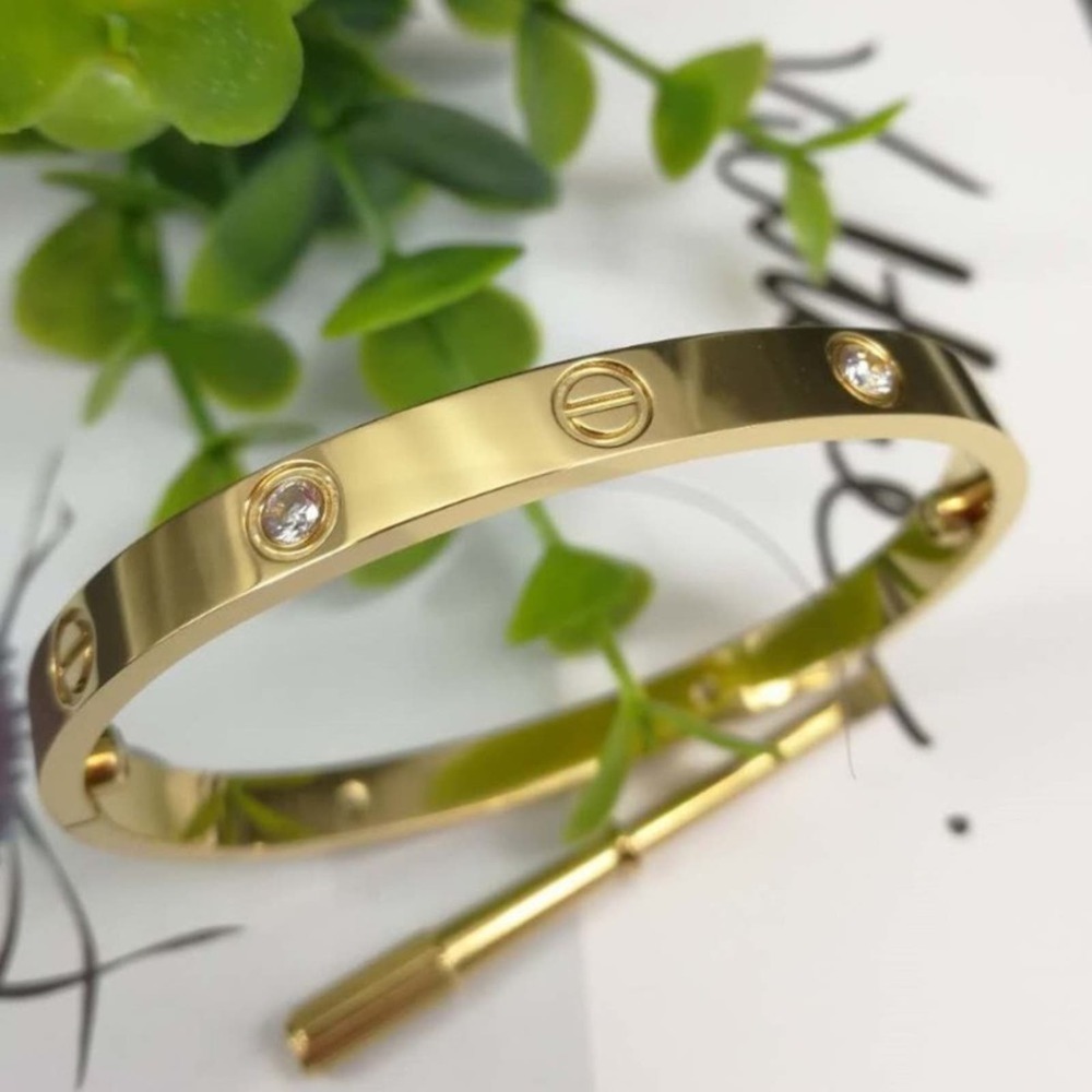 Stampd Gold Tone Bangle Bracelet with Clear Stones